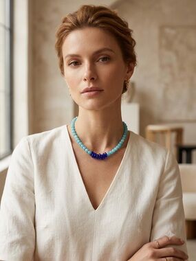 Natural Ice Amazonite Quartz Crystal Beads & Navy Blue Seaglass - Made in Brazil